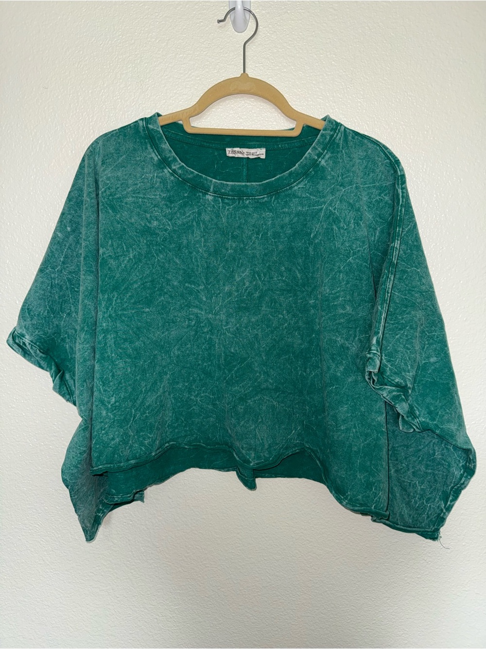 Zenana Outfitters Washed Teal Cropped Boxy Top
